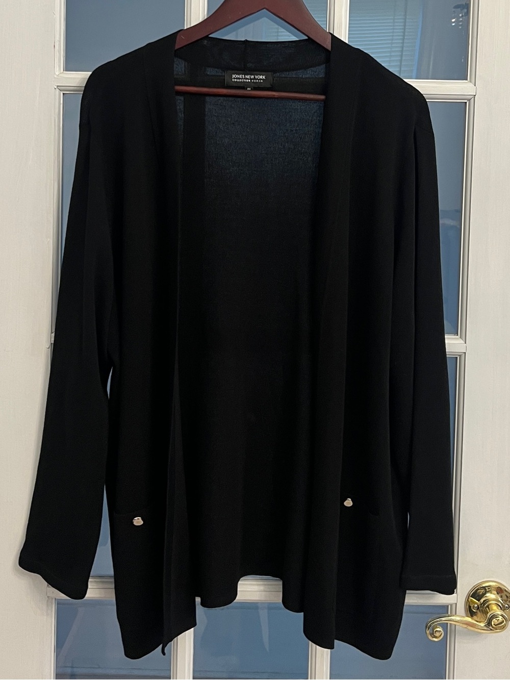 JONES NEW YORK Women’s Black Open Front Long Cardigan Sweater Draped Plus Size 2